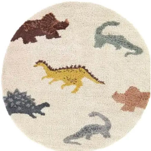 Dinosaur Cream 5 ft. x 5 ft. Round Area Rug