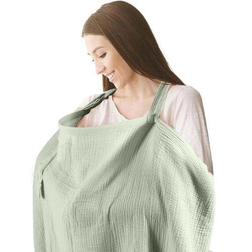 Muslin Nursing Cover for Breast Feeding- Allows Hands-Free Baby Check, 100% Cotton, Featuring Windproof Straps, Includes A Small Potable Storage Pocket, Baby Breast Feeding Must Haves