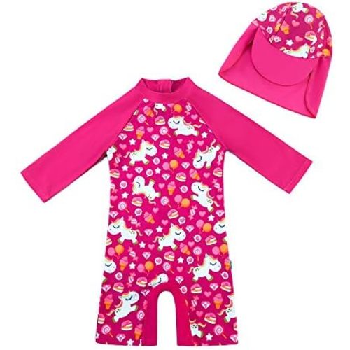 upandfast Baby/Toddler Swimsuit UPF 50+ Sun Protection One Piece Zipper Bathing Suit with Sun Hat Infant Beach Swimwear