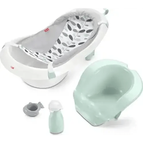 Fisher-Price Baby to Toddler Bath 4-in-1 Sling ‘n Seat Tub with Removable Infant Support and 2 Toys, Climbing Leaves