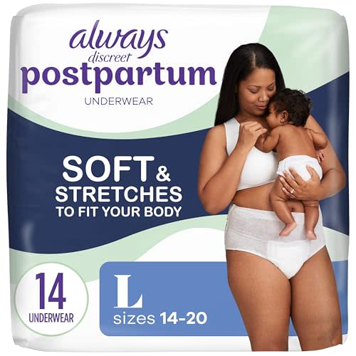Always Discreet Postpartum and Adult Incontinence Underwear for Women, Size L, Maximum Protection, 14 CT