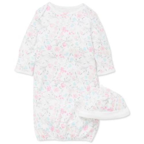 Baby Girls Cotton Floral Print Hat and Gown, 2 Piece Set