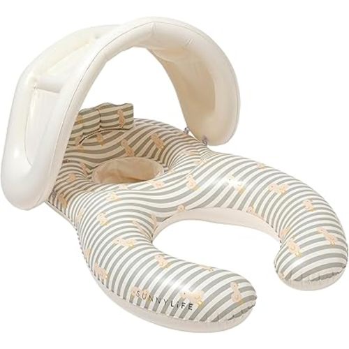 SUNNYLiFE Float Together Baby Seat, Duck Sage Stripe, PVC, 43.31x29.13x25.59 Inches, 1.87 lbs