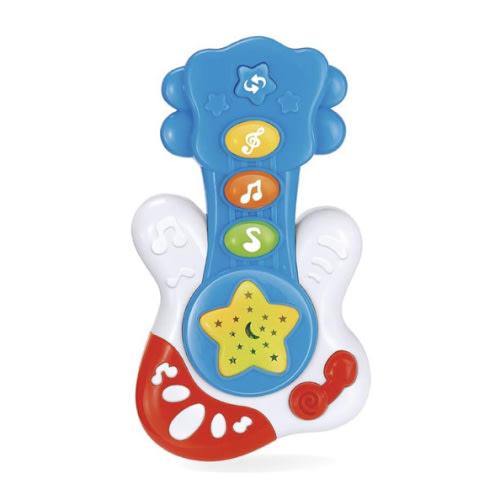 WEofferwhatYOUwant Baby Guitar - Baby Musical Toy - Play Along Guitar Riffs Childhood Songs & Bedtime Projector Lights - Portable Travel Size for Babies 6+ Months