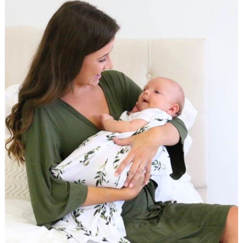 Solid Olive Bamboo Knit Maternity Robe
