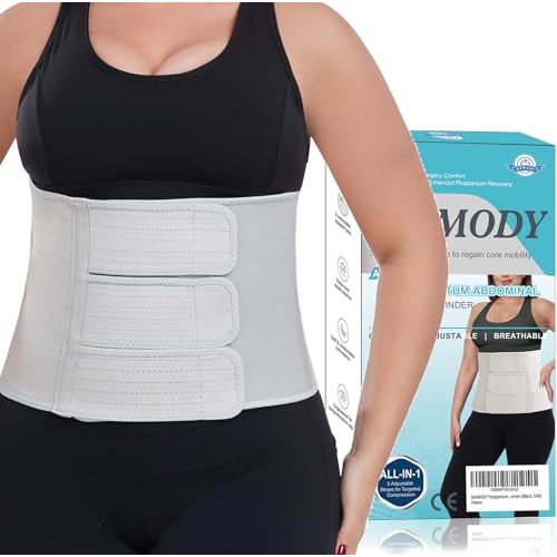 MAMODY Postpartum Belly Band abdominal Binder for Natural Delivery & C-Section, Adjustable Compression Wrap, Abdominal Support Belt (Gray, Large)