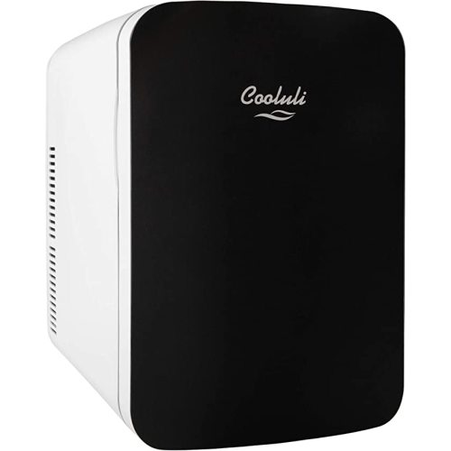 Cooluli 15L Mini Fridge for Bedroom - Car, Office Desk & College Dorm Room - 12v Portable Cooler & Warmer for Food, Drinks, Skincare, Beauty & Makeup - AC/DC Small Refrigerator with Glass Front, Black - 15 Liter