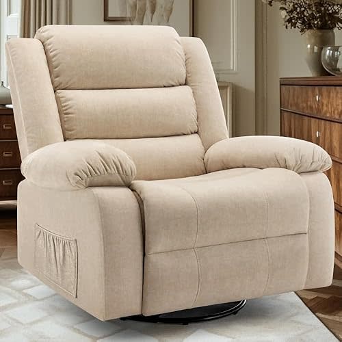 Recliner Chair, Wide Rocker Chair,Pet-Friendly Design,Large Rocking Chair,360°Swivel Nursery Rocking Chair,Oversized Recliner for Adults with Oversize Arm and Back,Khaki Reclining Sofa for Living Room