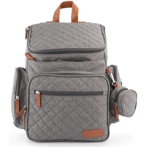 Large Unisex Diaper Backpack for Baby, Travel Bag with Changing Pad & Stroller Attachment,15 pockets, Modern, Stylish, Newborn Essentials, Baby Gear, Washable for Mom & Dad, Heather Grey