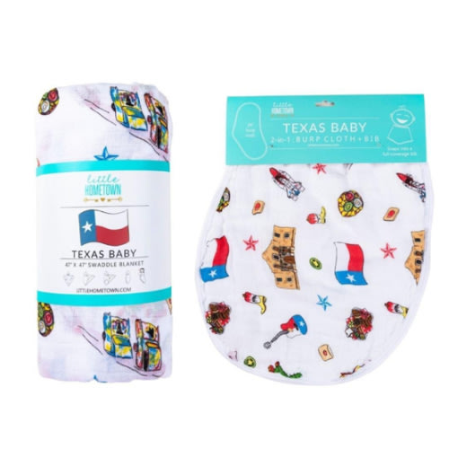 Gift Set: Texas Baby Muslin Swaddle Blanket & Bib – Little Hometown