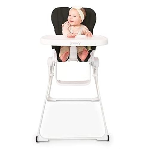 Joovy Nook NB High Chair Featuring Four-Position Adjustable Swing Open Tray, 3-Position Reclining Seat, and Front Wheels for Added Mobility - Folds Down Flat for Easy Storage, Jet