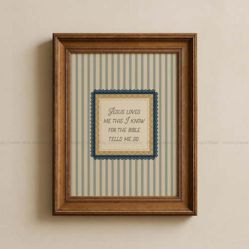 Jesus Loves Me this I know Boy Nursery Decor Vintage Christian Christian Wall Art Bible Verse Art Blue Christian Playroom Decor Unframed Paper Print