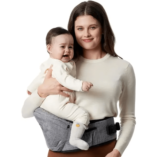 Momcozy Hip Seat Baby Carrier - Adjustable Waistband with Original 3D Belly Protector, Ergonomic Carrier with Various Pockets for Newborns & Toddlers up to 45lbs (Grey, Medium)