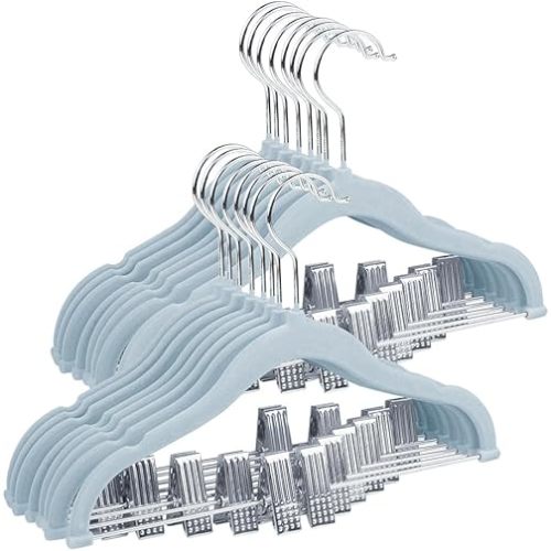Stormix Baby Hangers, 24 Pack Pants Hangers with Clips, Non-Slip Clothes Hangers, Heavy-Duty Kids Hangers for Shirts, Pants, Skirts, Dresses, Jackets, Coat (Blue)