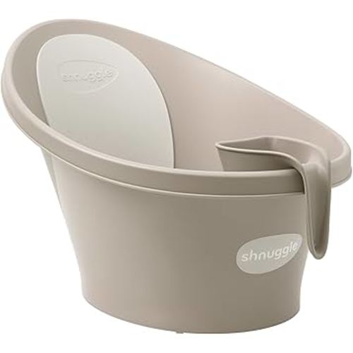 Shnuggle Newborn Bath Essentials Bundle | Baby Bath with Support Bump and Soft Backrest & Rinse Jug | Safe, Gentle, and Stylish Bathtime Set for Babies & Toddlers | Taupe