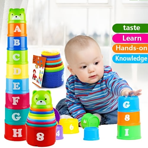 Stacking Cups Baby Building Toys Set - Nesting & Stacking Cups Early Educational Learning Bath Toys Gift for Baby Infant Kids Boys Girls