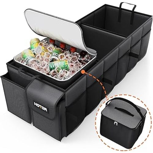 HOTOR Trunk Organizer, Sturdy Foldable with Cooler for Car & SUV, 3 Compartments, Black, 30.90'12.60'10.63'