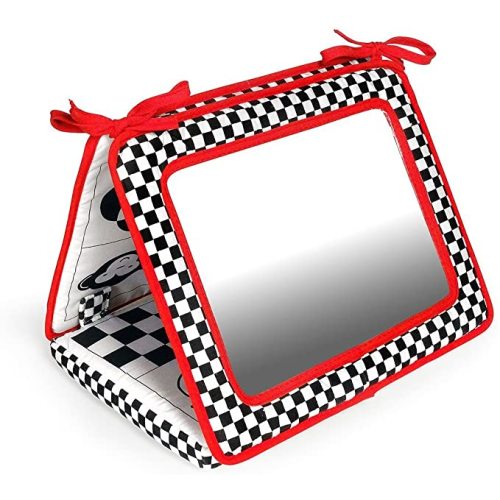 Tummy Time Mirror for Babies 0-6 months - Double-sided with High Contrast Images - Baby Floor Mirror Can Be Used in Crib - No Hard Edges - Black White and Red