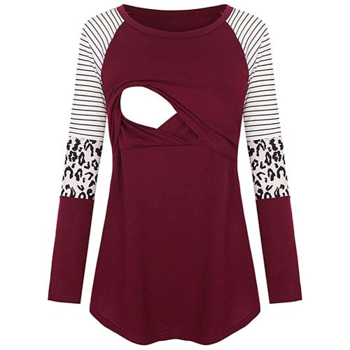 Nursing Top PullIover Women Breastfeeding T Shirt Long Sleeve Blouse Leopard Hoodie