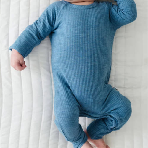 Heather Blue Ribbed Crescent Zippy - Little Sleepies