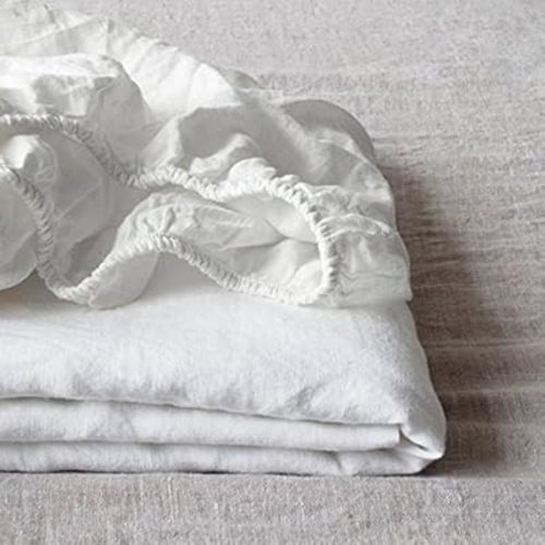 Simple&Opulence | 100% Linen Fitted Sheet - Twin, White