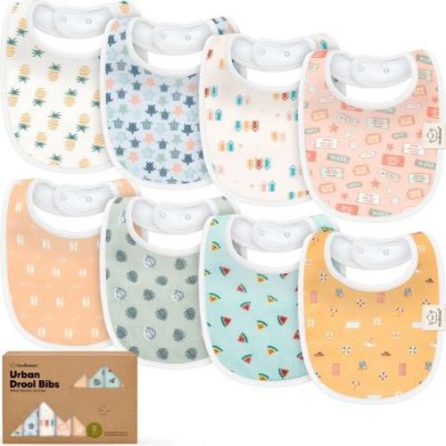 KeaBabies 8pk Organic Baby Bibs for Boy, Baby Drool Bib for Baby Boys and Girls, Newborn Teething Bibs (Mesozoic)