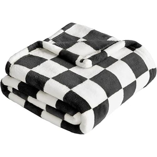 Yurhap Checkered Baby Blanket Fleece Baby Blankets for Boys Girls, Ultra Soft Cozy Fluffy Infant Toddler Newborn Receiving Blankets for Crib Stroller, 30''x40'', Black