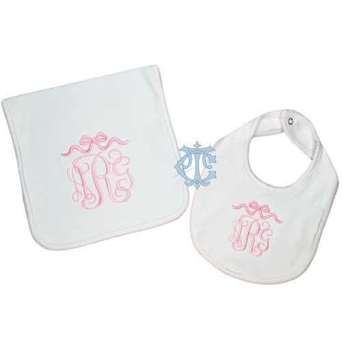Baby Girl Monogram Bib Burp Cloth Set, Baby Girl gift, Baby Girl coming home Accessories, Monogram baby gown, Monogram baby set, Baby Set