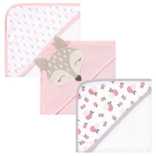 Hudson Baby Infant Girl Cotton Rich Hooded Towels, Fawn, One Size