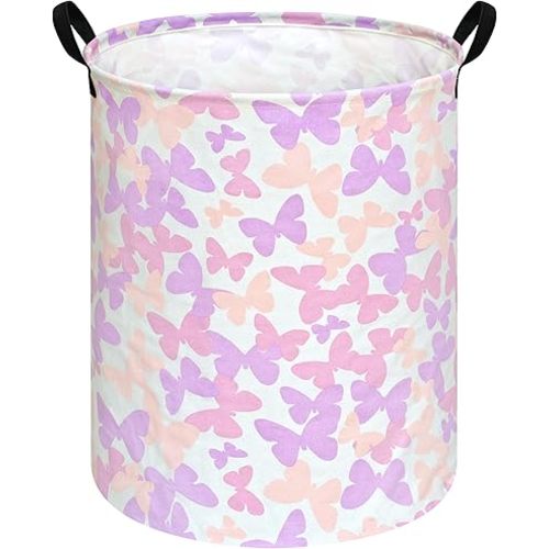 Butterfly Storage Basket Canvas Clothes Baby Laundry Hamper Pink Gift Laundry Bins Storage Hamper for Kids Boys and Girls Room Decor