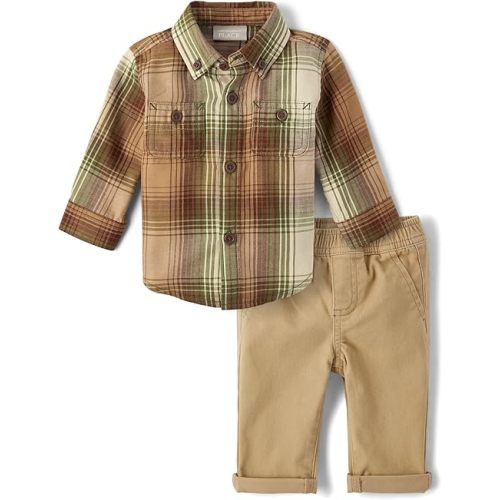 The Children's Place Baby Boys' Long Sleeve Dress Shirt and Pants 2-piece set
