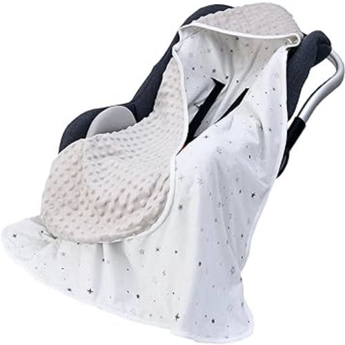 Car Seat Blanket for Babies, Minky Dot Baby Car Seat Blanket, Warm Carseat Swaddle Blankets for Infants Newborn, Universal Fit for Baby Car Seat, Gray Star, 35.4"x35.4"