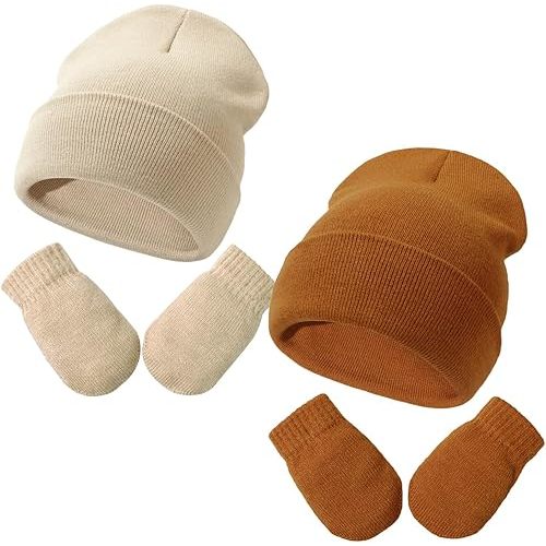 Baby Beanie Hat Gloves Set, Kids Winter Warm Knit Hat with glvoes,Toddler Soft Beanie for Little Boys Little Girls Children