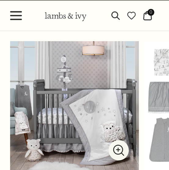 Luna White/Gray Celestial Owl 4-Piece Nursery Baby Crib Bedding Set – Lambs & Ivy