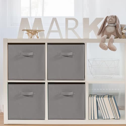 STORAGEIDEAS 11x11 Storage Bins, Set of 4 Storage Cubes, Collapsible Cube Storage Bins, Fabric Closet Organizers with Handles for Home, Office, Closet Shelf Cabinet, Bookcase, Grey