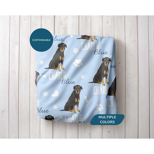 Personalized Baby Name Blanket with Rottweiler Dog, Custom Rottie Puppy Throw for Pet Themed Nursery