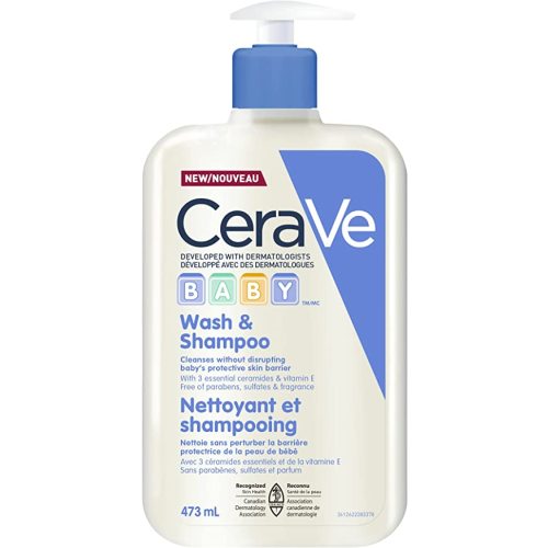 CeraVe Baby Wash & Shampoo Gentle Tear-Free Formula Hypoallergenic, Fragrance Free, Paraben Free & Sulfate Free,473 ml, White