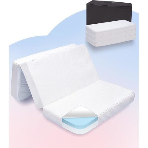 Mecc ecoh Dual Side Foldable Pack and Play Mattresses - Breathable Memory Foam Pack n Play Mattress with Sotrage Bag - Water-Resistant Lining Playpen Mattress (38"x26"x3") for Babies Tollder - White - Foldable Pack n Play 38"x26"