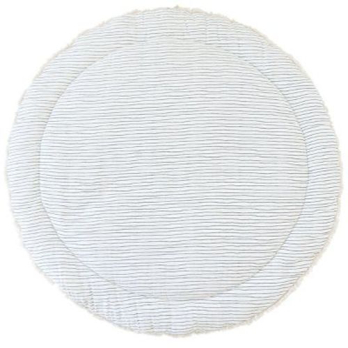 Makemake Organics GOTS Certified Organic Cotton Nursery Floor Rug Washable Reversible Thick Quilted (Round 48", Navy Blue Stripes)