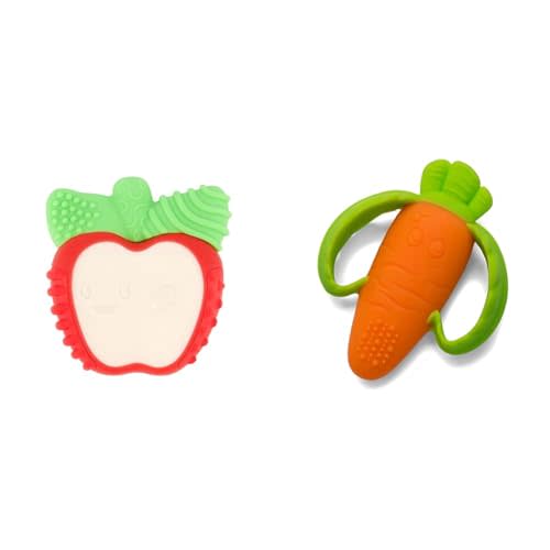 Infantino Vibrating Apple Teether and Textured Orange Carrot Teethers - Sensory Exploration and Teething Relief for 0+ Months
