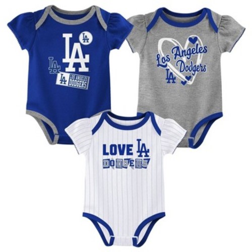 MLB Los Angeles Dodgers Infant Girls' 3pk White Bodysuit - 6-9M