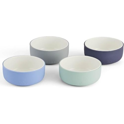 Elk and Friends Kids Porcelain Bowls with Silicone Sleeve | Kids/Toddler/Baby Feeding | Microwave & Dishwasher Safe | Non slip | Cereal/Soup/Snack Dishes & Dinnerware - Sage/Misty Blue/Gray/Navy - Normal Sleeve