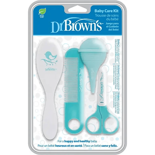 Dr. Brown's Baby Care Kit with Soft Bristle Brush, Gentle Comb, Nasal Aspirator and Rounded-Tip Scissors - Green