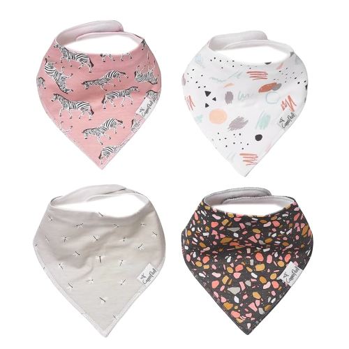 Copper Pearl 4 Pack Soft Cotton Baby Bibs for Drooling and Teething, Absorbent Drool Bibs for Baby Girl and Boy, Adjustable to Fit Newborns to Toddlers, Tons of Styles (Zella)