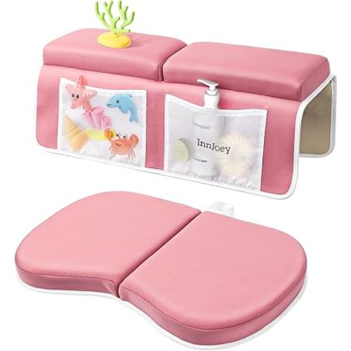 Odor-Free Baby Bath Kneeler and Elbow Rest Pad Set, 1.6'' Thick, Quickly Dry, Bathtub Kneeler Pad with Baby Toys & Bath Accessories Storage, Bath Kneeling Pad and Elbow Pad for Baby Tub(Pink)