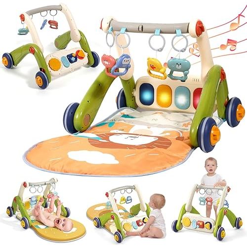 Baby Play Gym Mat,Baby Kick Play Piano Activity Center with Lights,Baby Learing Walker Tummy Time Floor Play Mat Ideas for Newborn Baby 0 3 6 12 Months Boys Girls Toddlers.Green