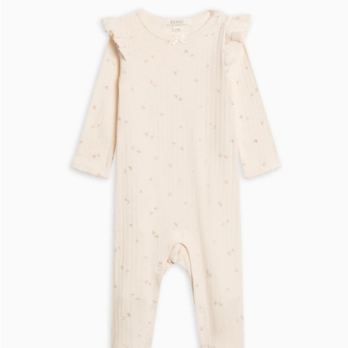 Addy Brushed Back Pointelle Flutter Sleeve Footed Romper