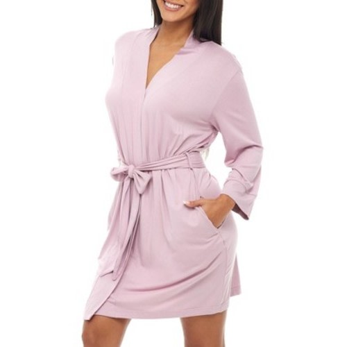ADR Women's Classic Soft Knit Short Lounge Robe with Pockets Mauve Large