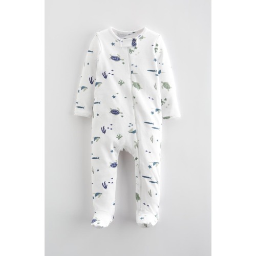 Print Zip Cotton Footie, 9M