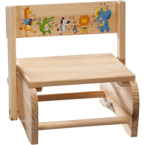 Fox Valley Traders 2-in-1 Children's Step Stool and Chair, Musical Animals Design